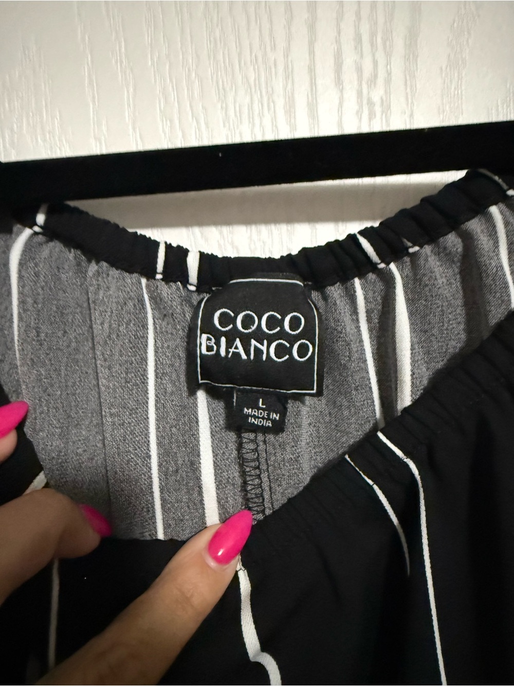 Coco Bianco Black & White Vertical-Stripe Off-Shoulder Top - Picture 6 of 7